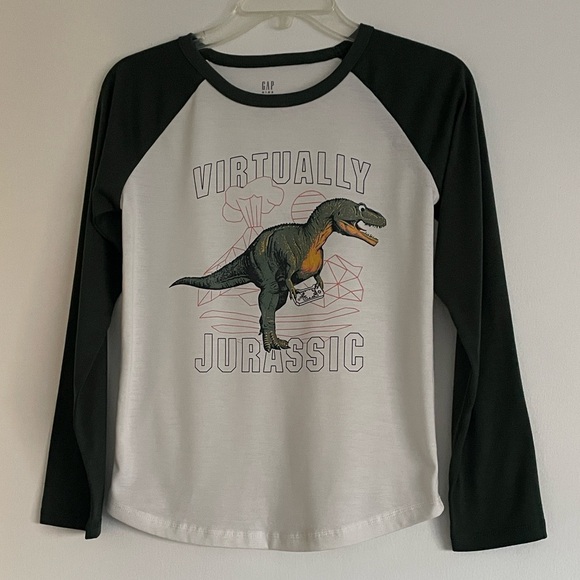 GAP Kids Virtually Jurassic Dinosaur Long Sleeve Tee - Green and White - Picture 7 of 7